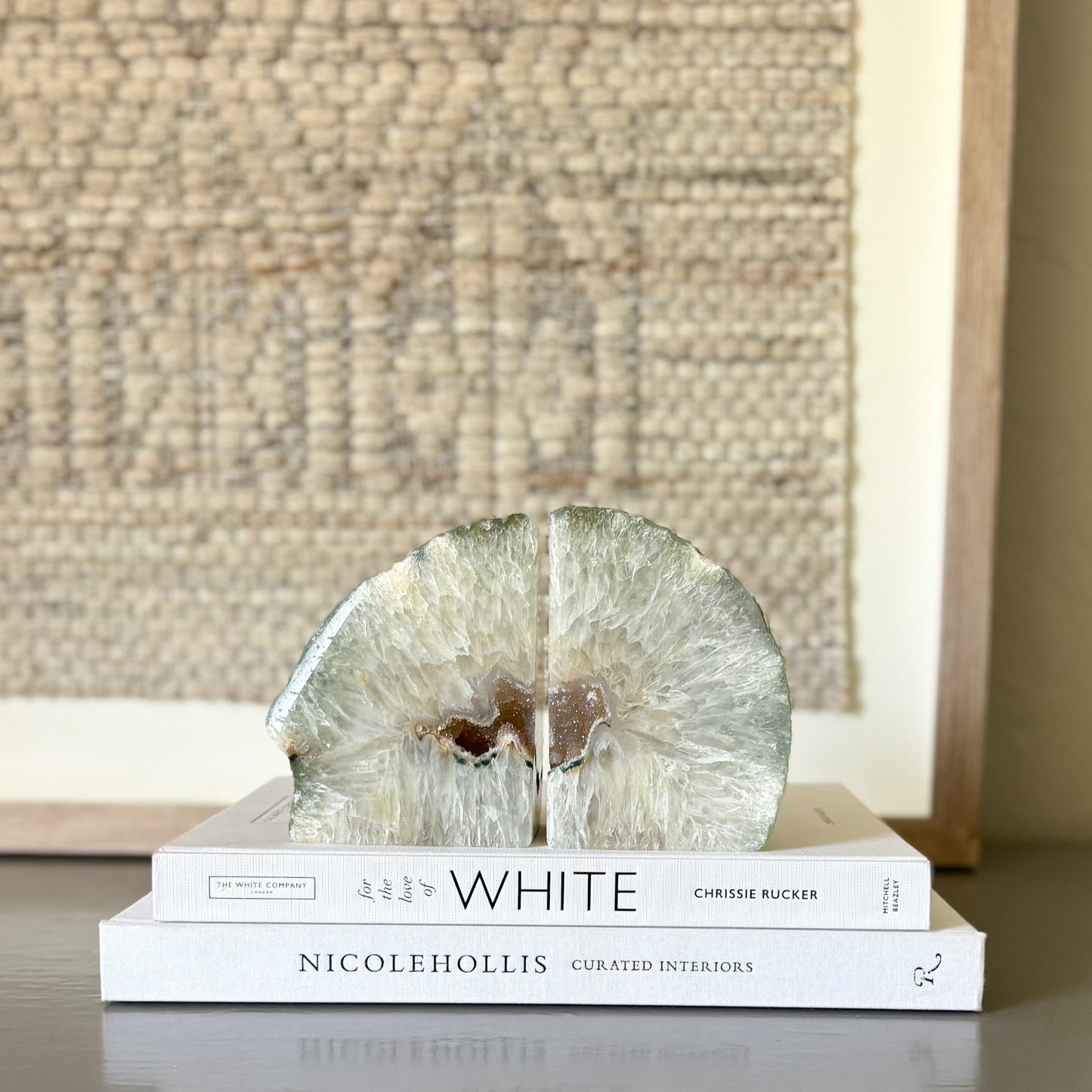 natural white brazilian agate crystal bookends