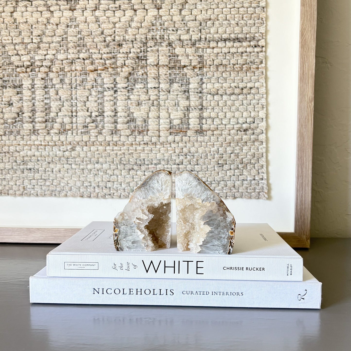 white agate geode center bookends