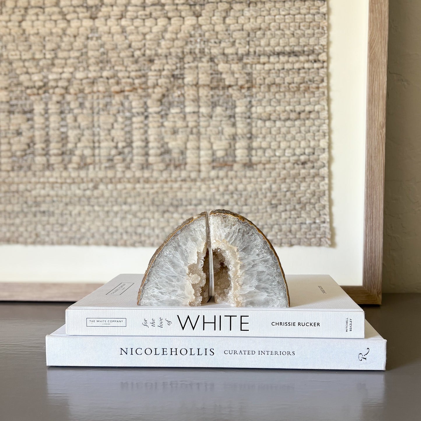 natural brazilian agate geode center bookend pair