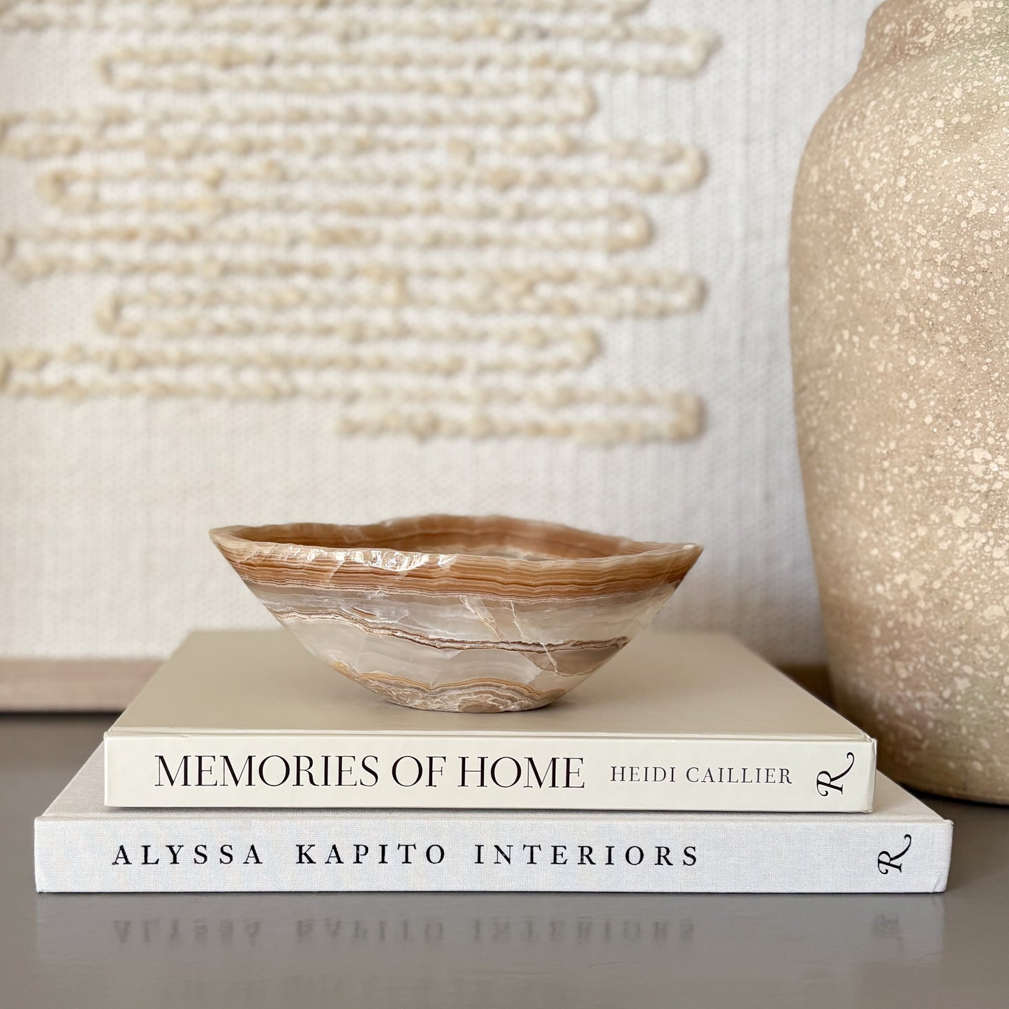 decorative brown and white onyx bowl
