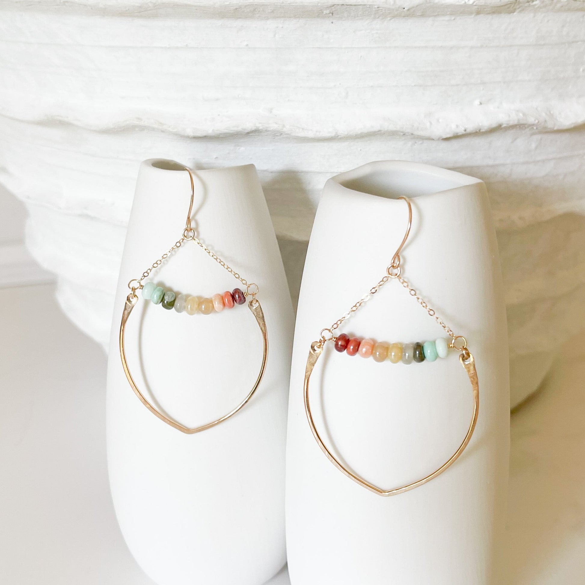 peruvian opal gold chandelier earrings
