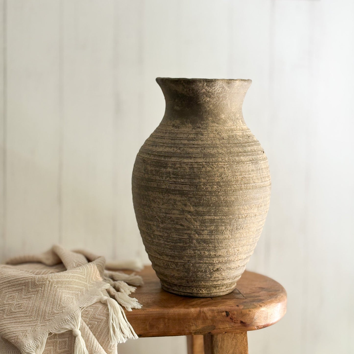 distressed taupe vase
