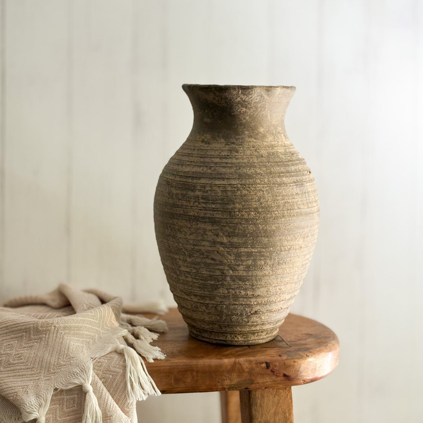 decorative handcrafted taupe ceramic vase
