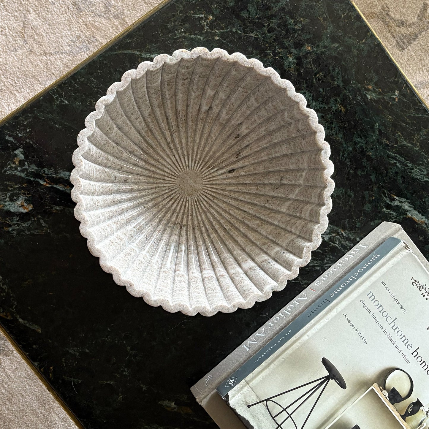 neutral home accents, neutral marble bowl, marble coffee table bowl
