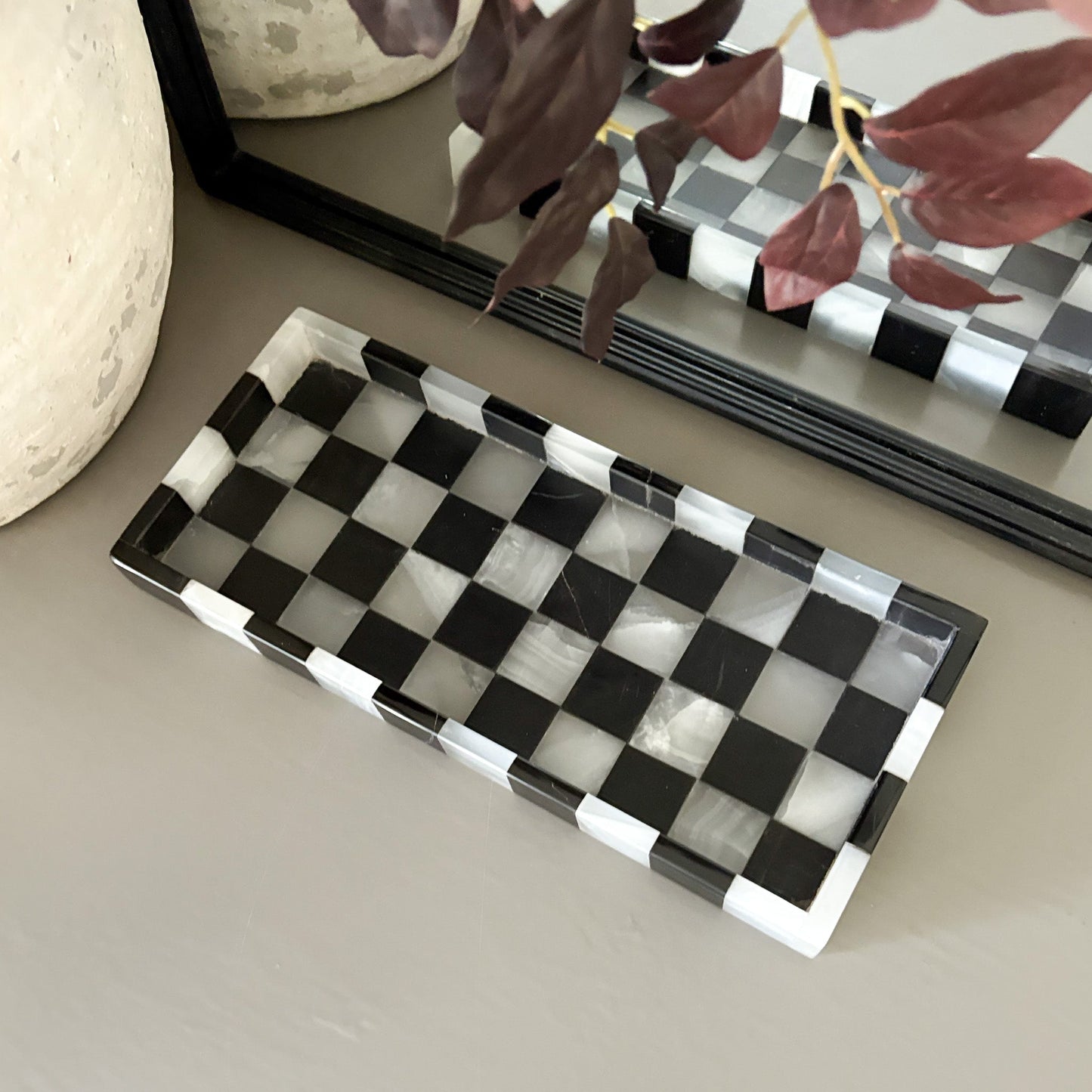 black and white natural stone coffee table tray