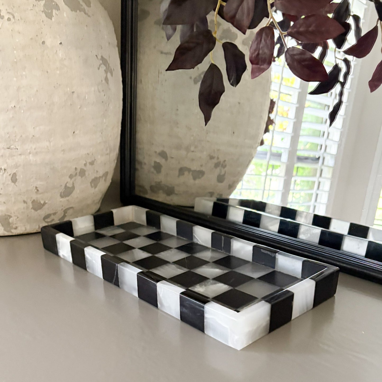 black and white natural stone accent tray