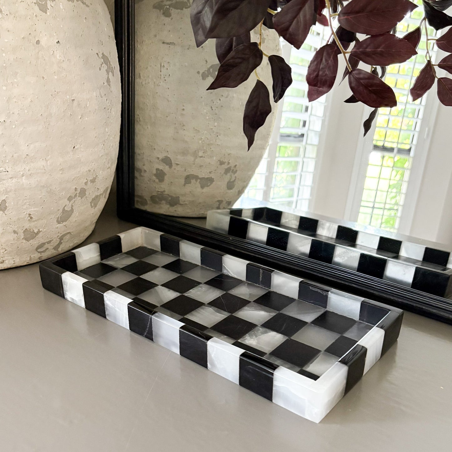 decorative black and white natural stone tray