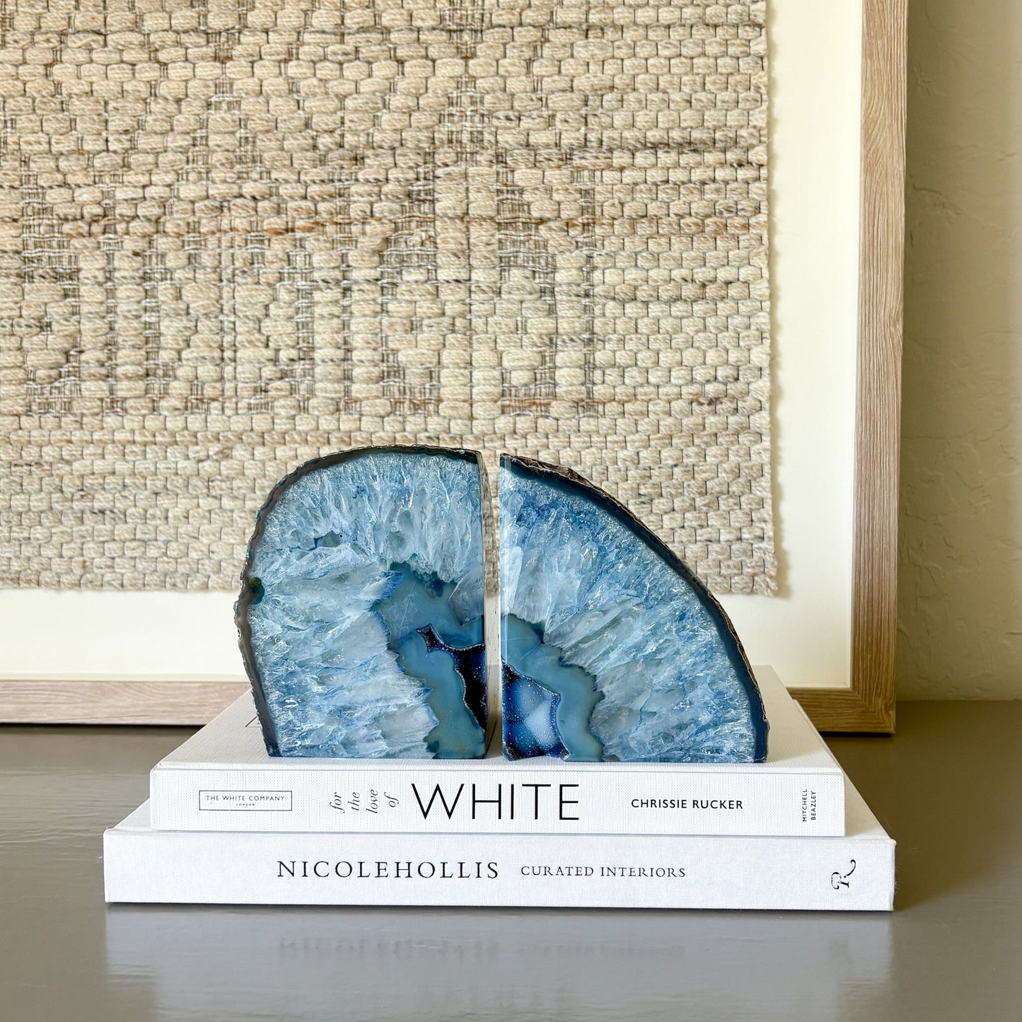 blue brazilian geode center bookend pair
