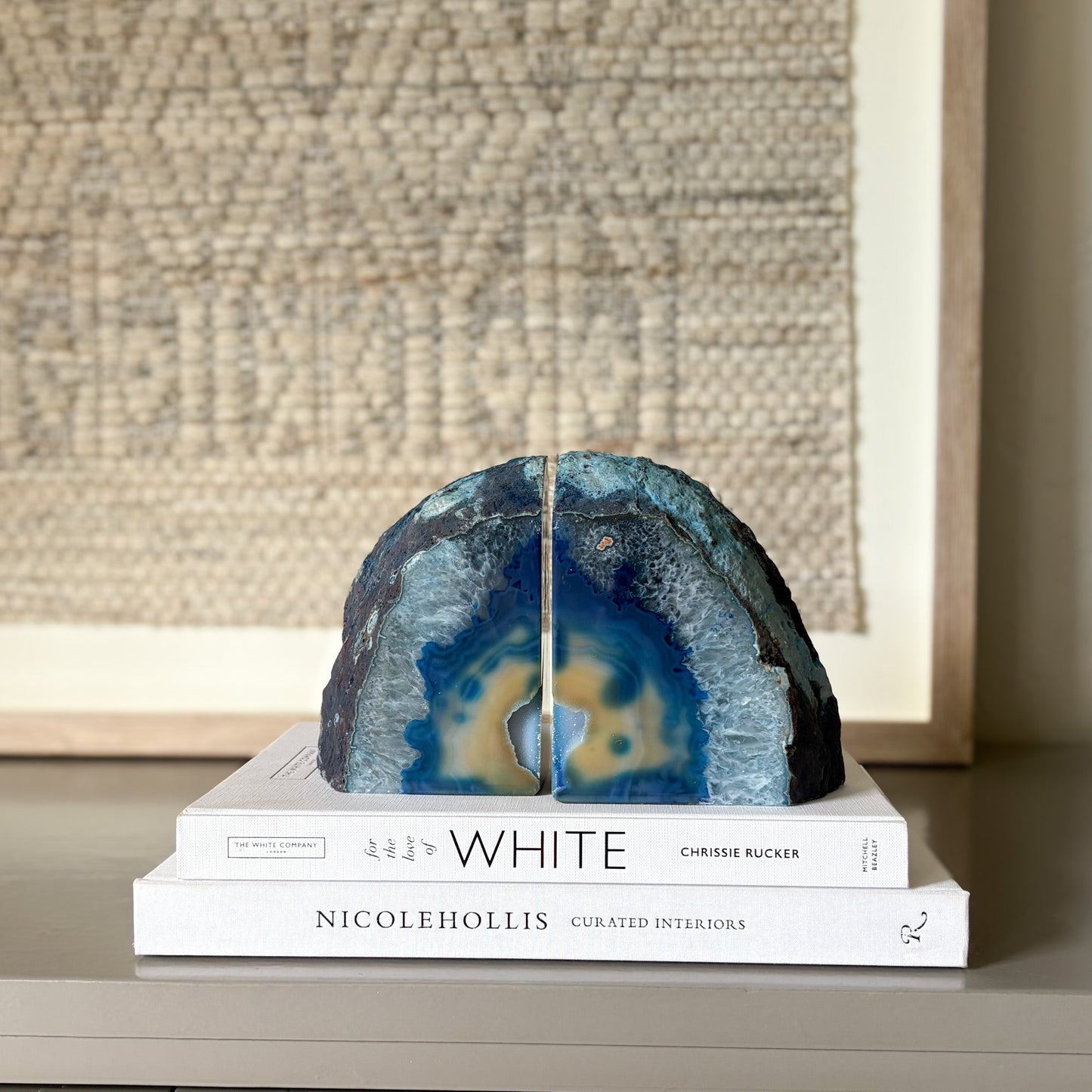 large blue brazilian agate geode center bookends