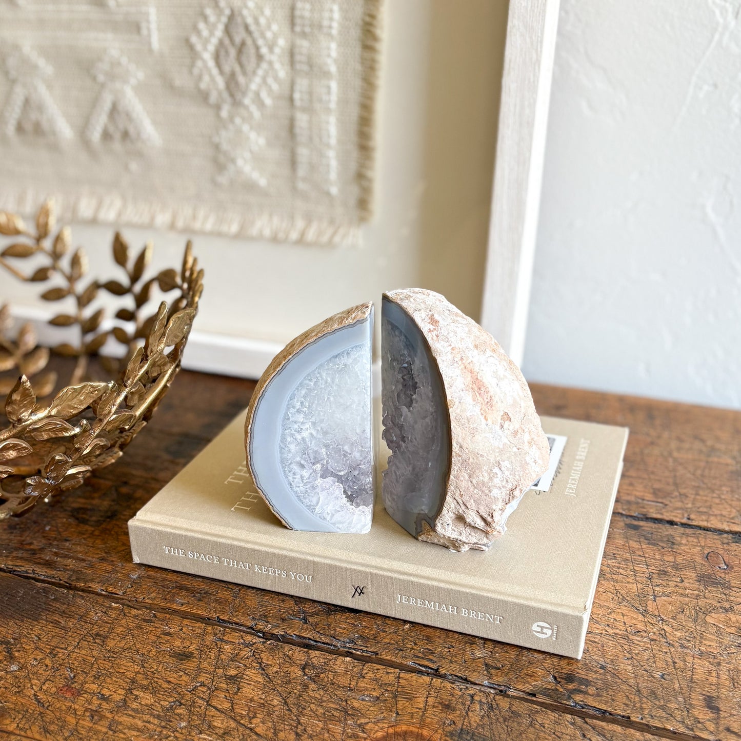 natural agate stone bookends
