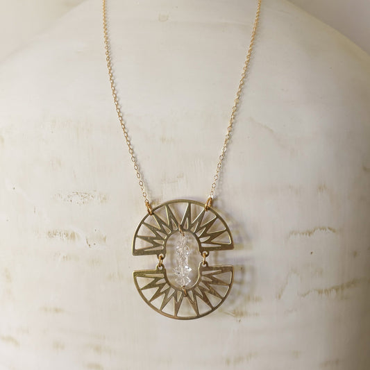 Boho Brass Double Ray Crystal Necklace
