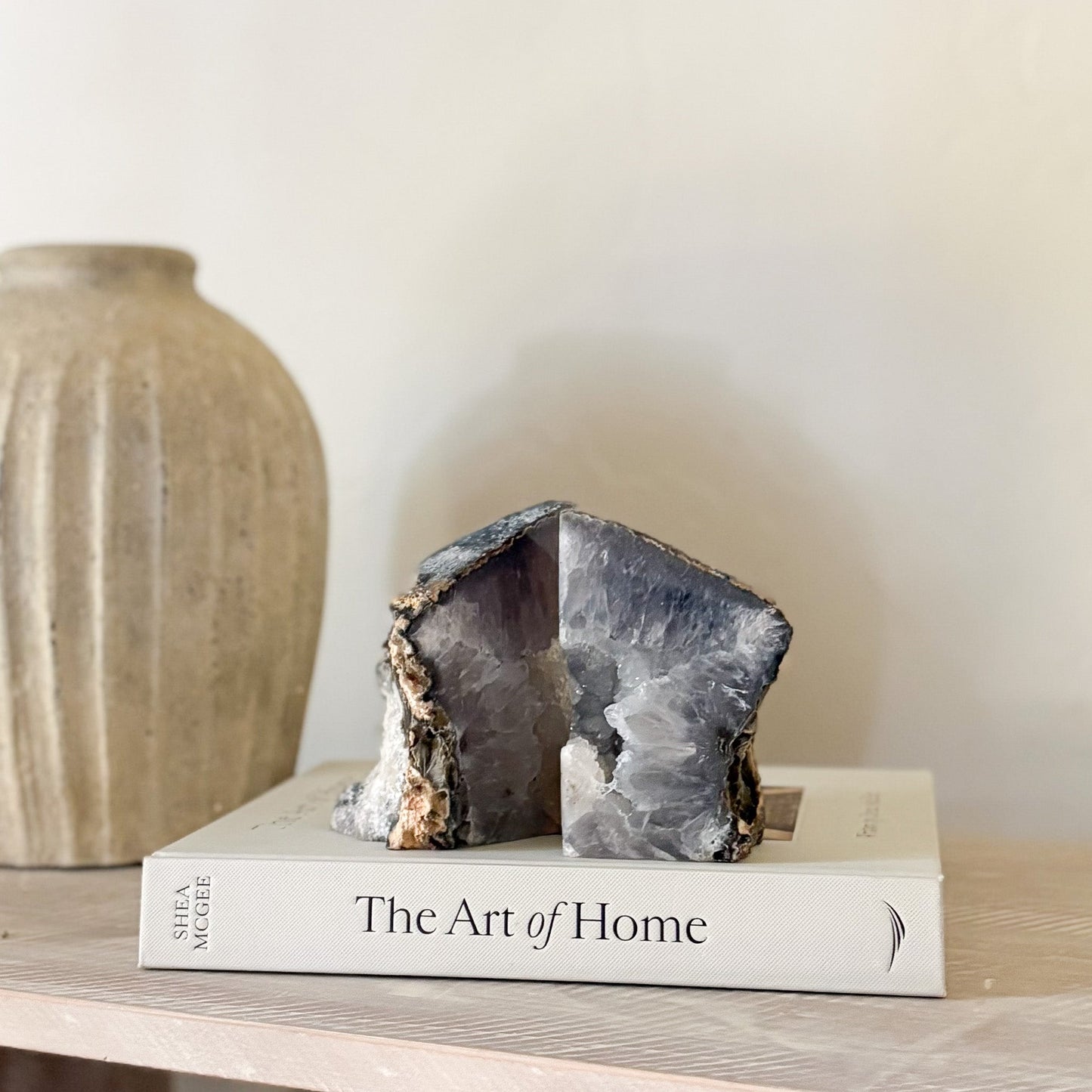 natural agate geode bookend pair with natural edge