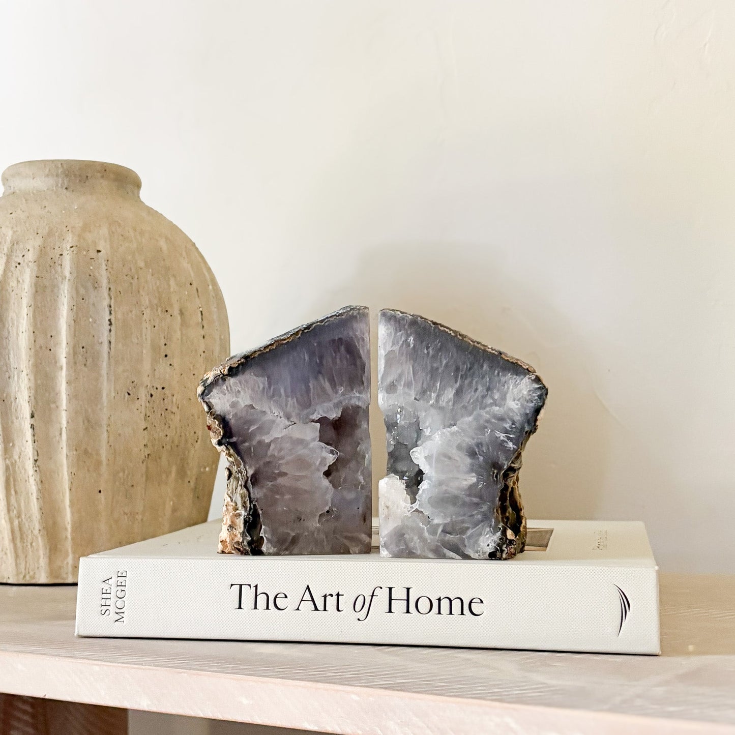 natural agate geode center bookend pair