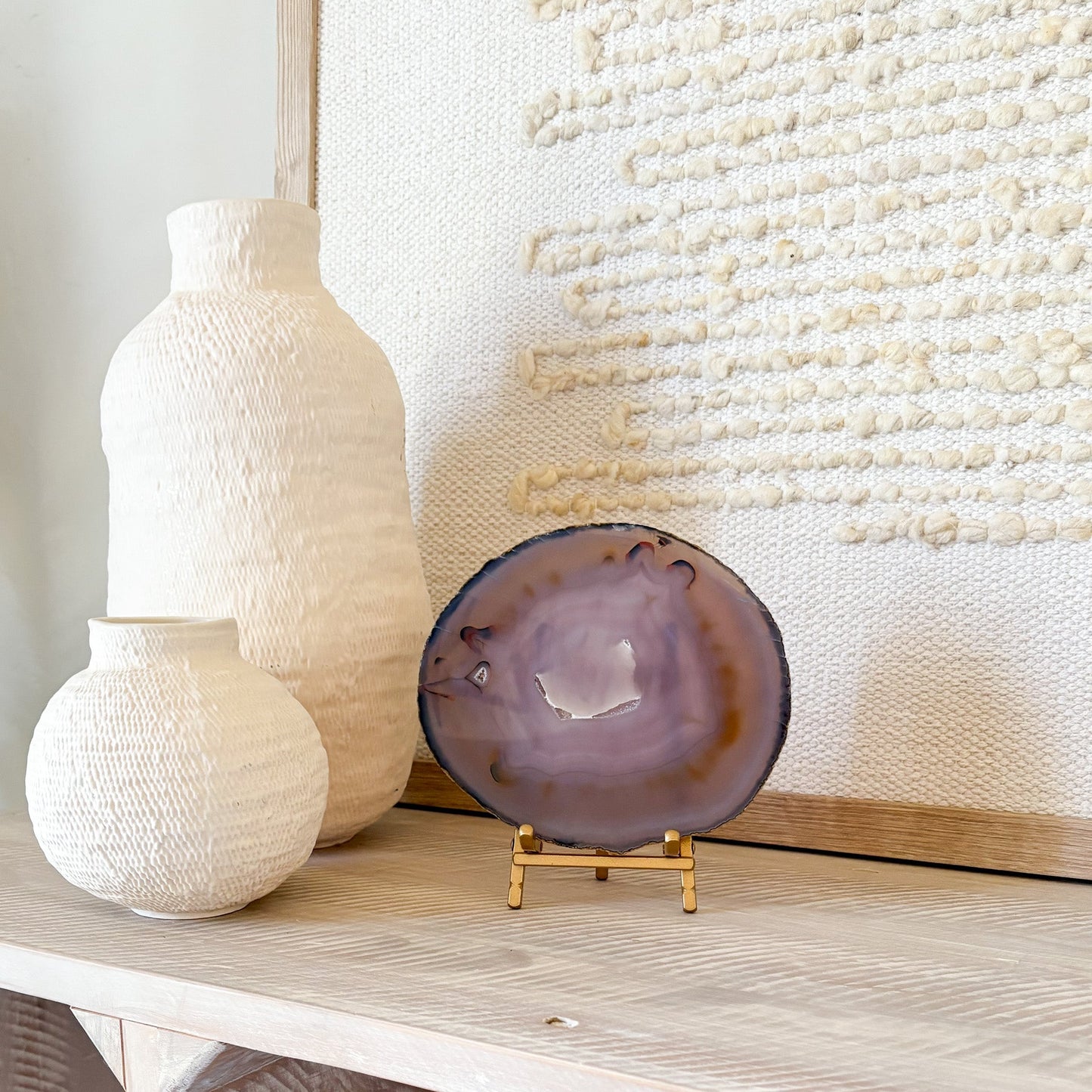 blue brazilian agate crystal slice on brass easel stand