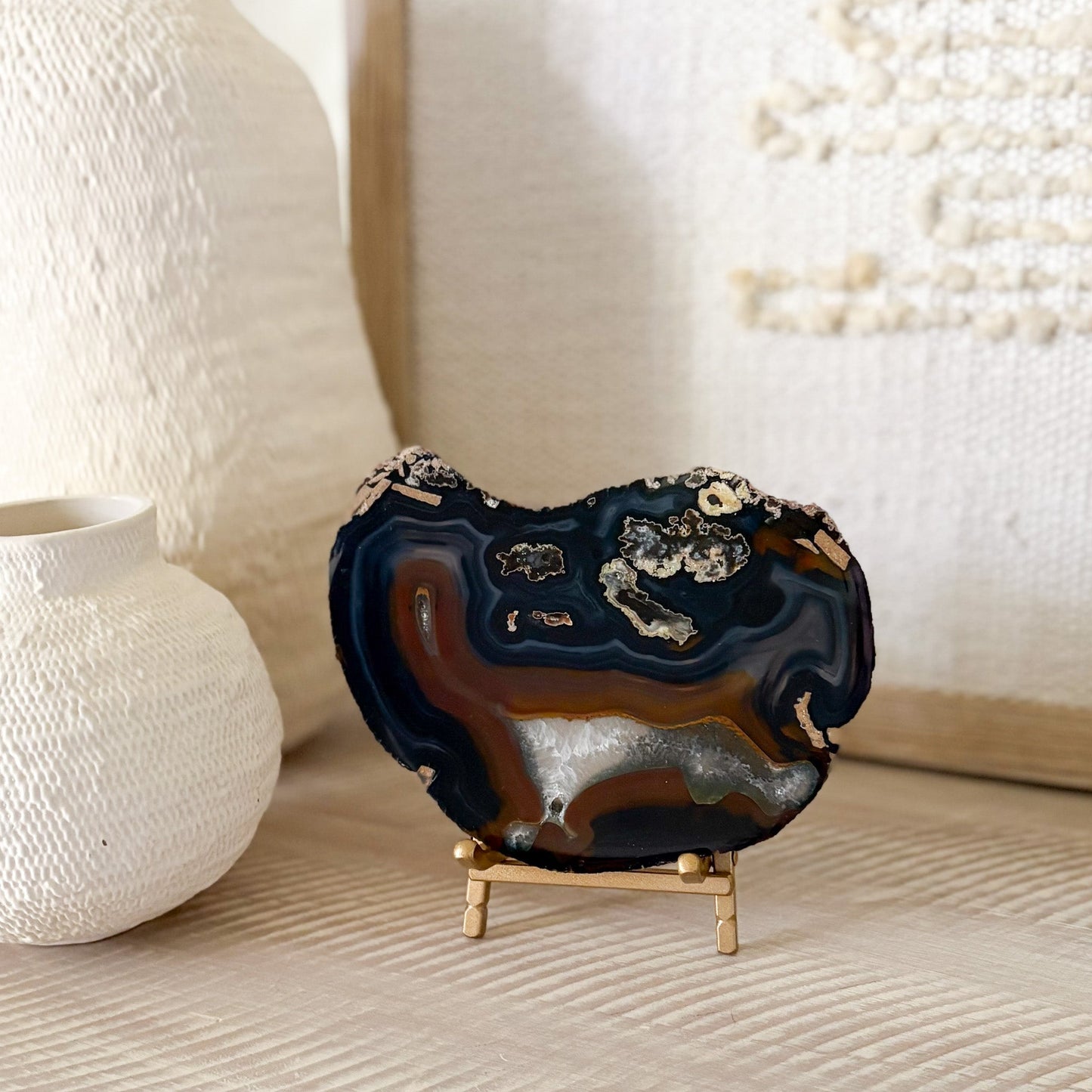 natural dark blue agate crystal slice