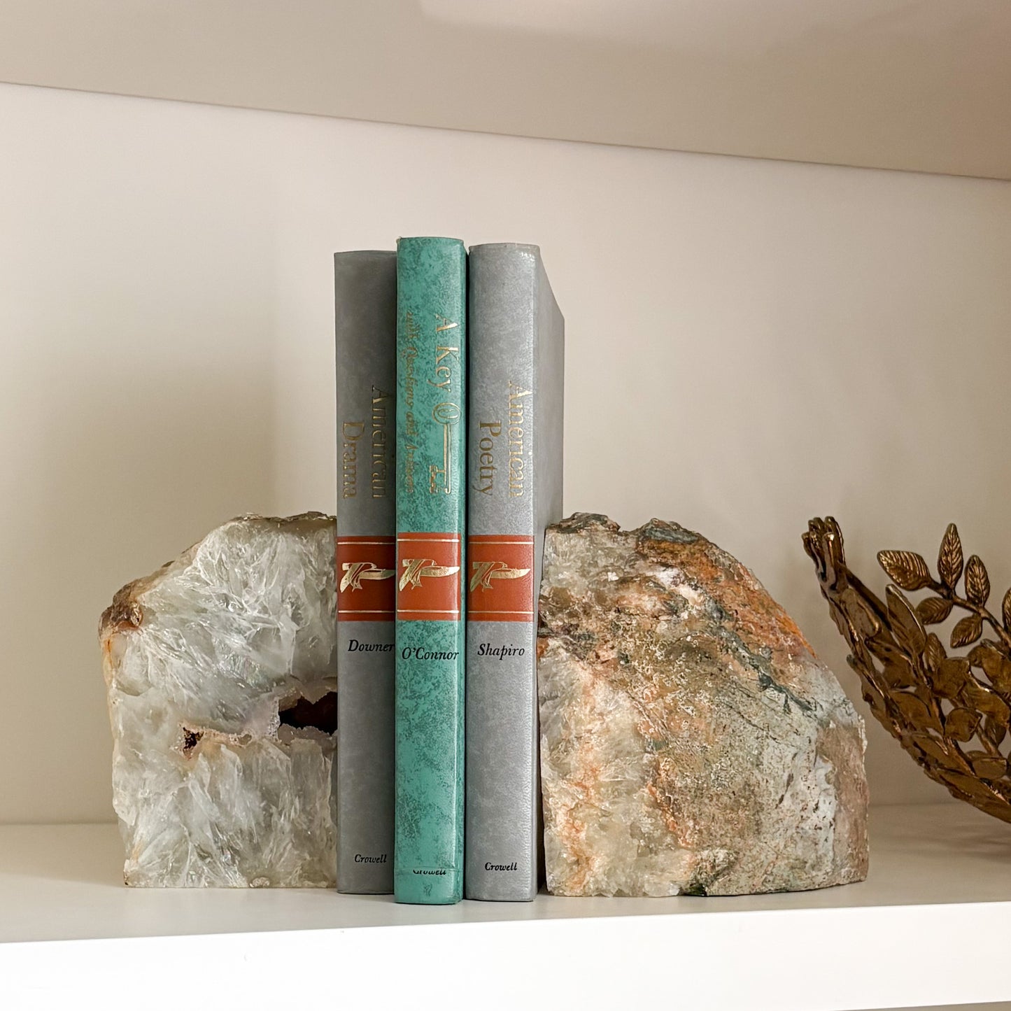 Genuine agate druzy geode bookends from Brazil with polished stone finish