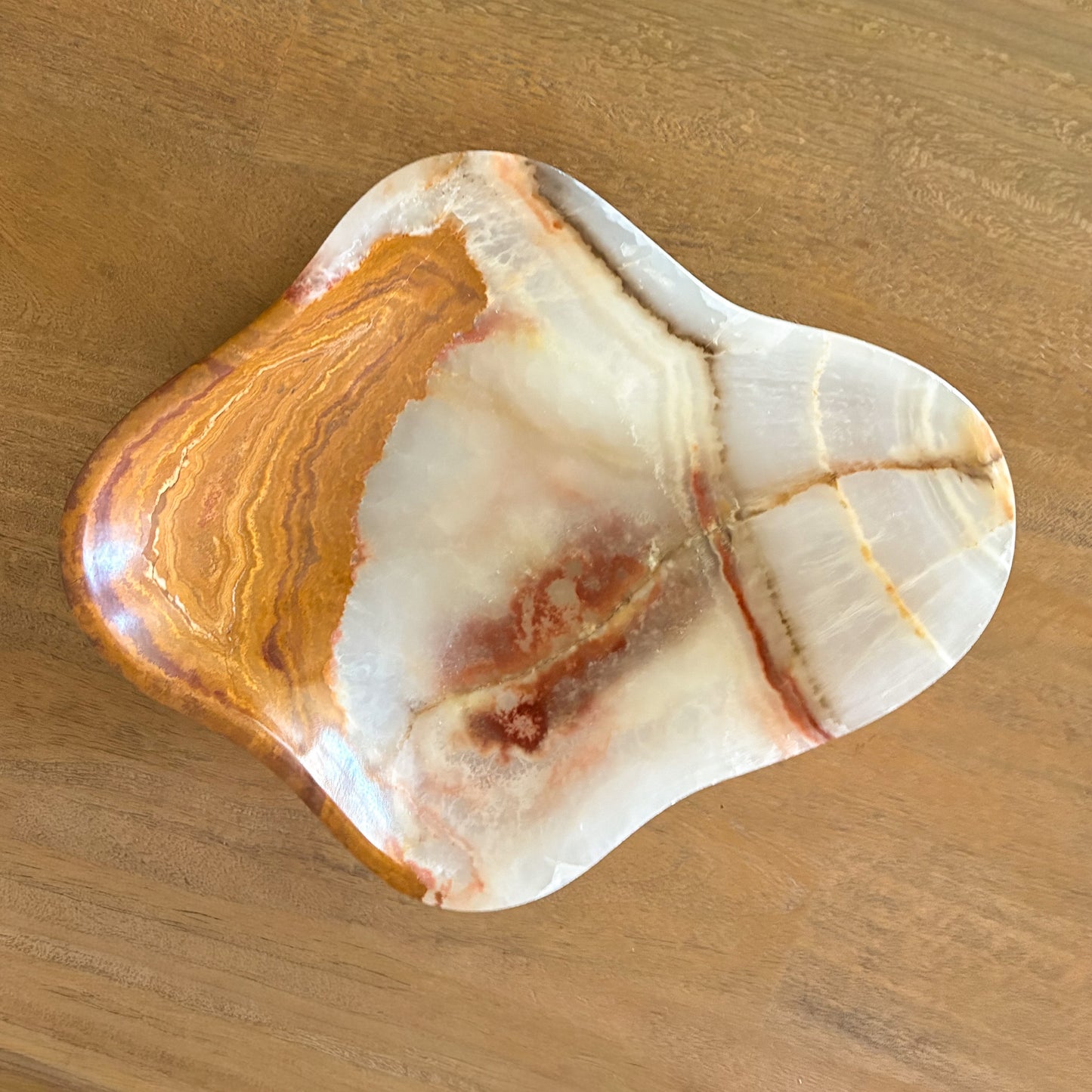 Large polished brown onyx bowl, hand carved natural stone centerpiece for modern rustic home decor