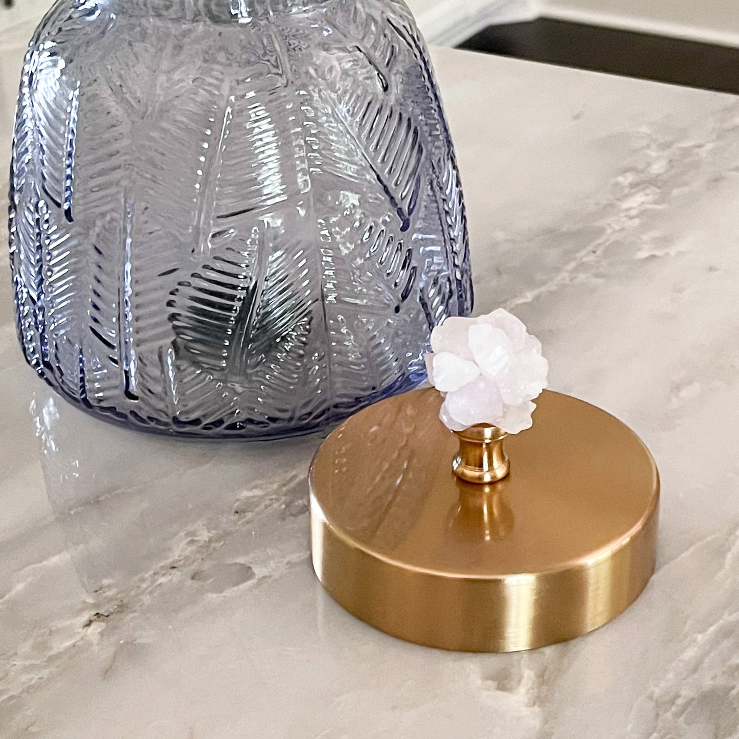 glass canister with crystal handle lid
