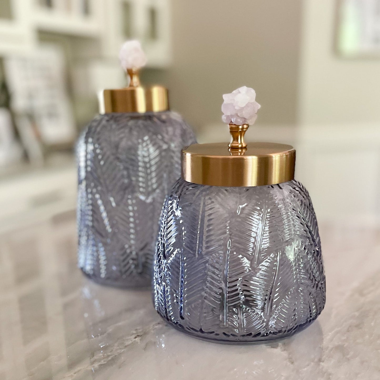 decorative blue glass canister
