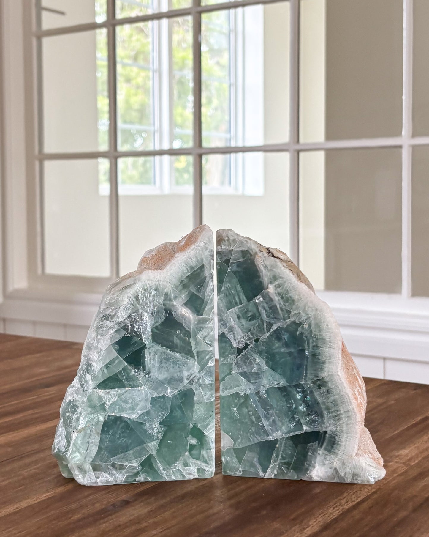 Polished fluorite bookend pair made from natural stone