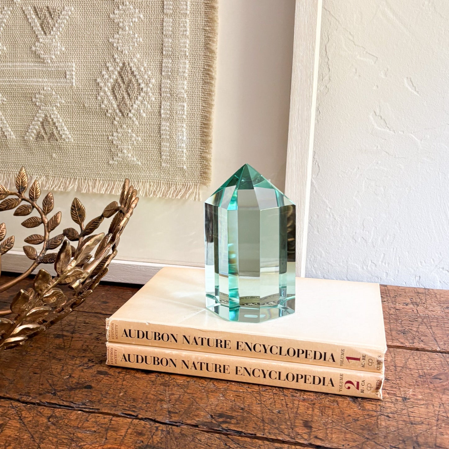 green glass paper weight