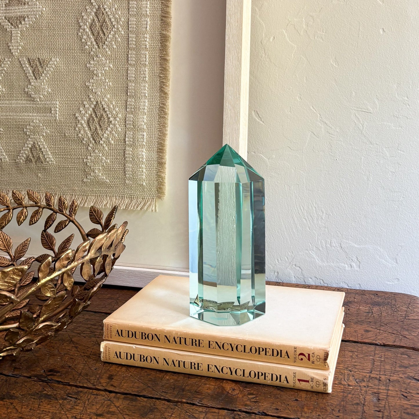 decorative blue green glass prism