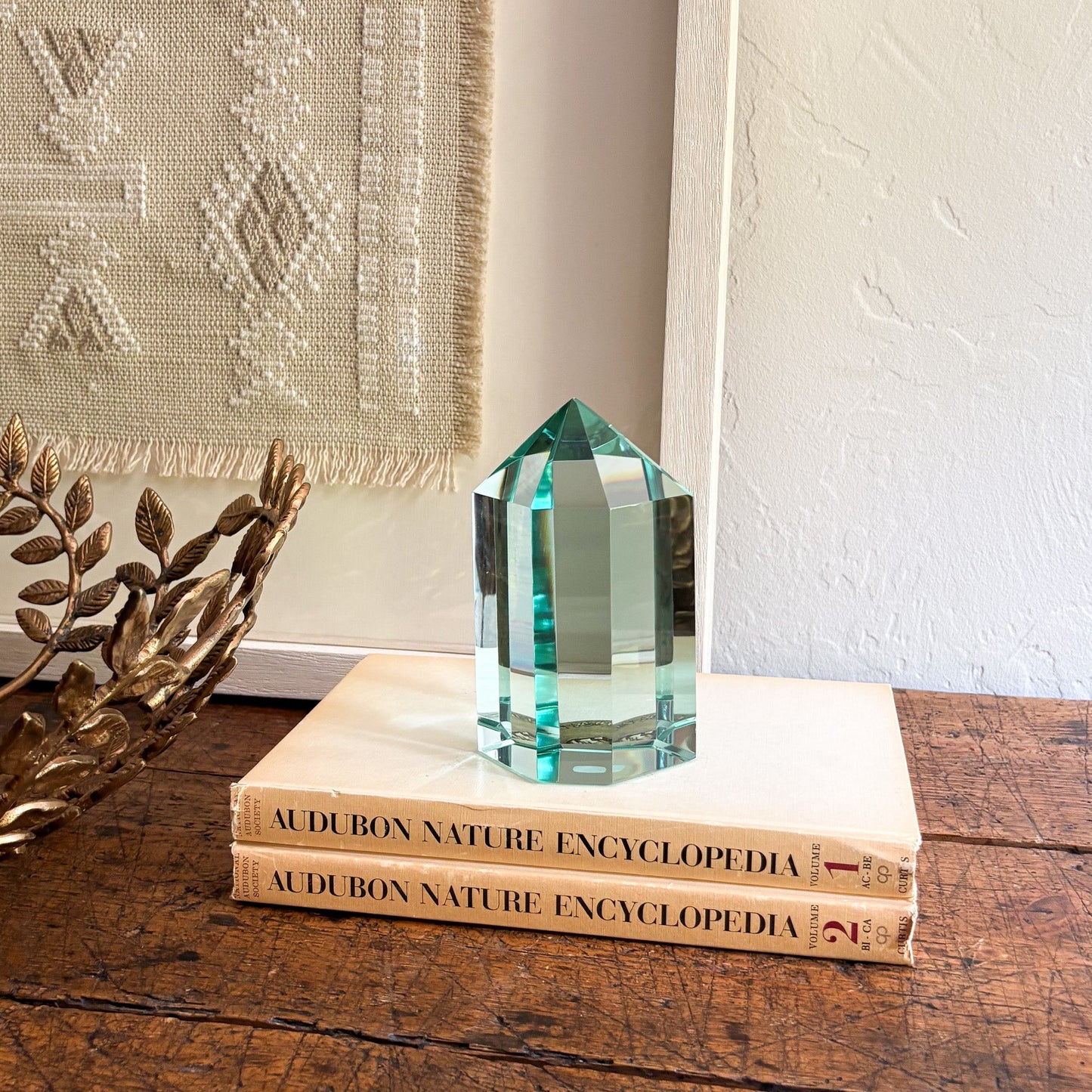 decorative blue green glass prism