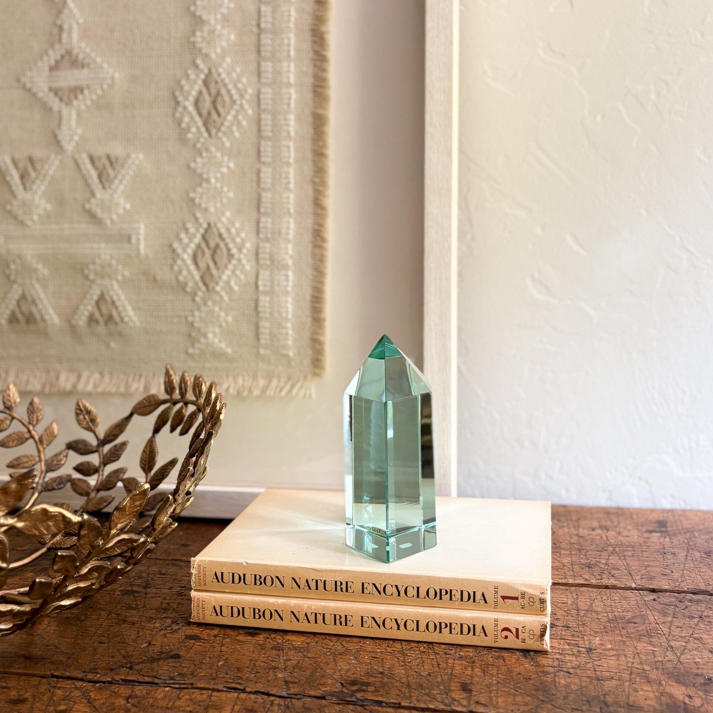 decorative blue green glass prism
