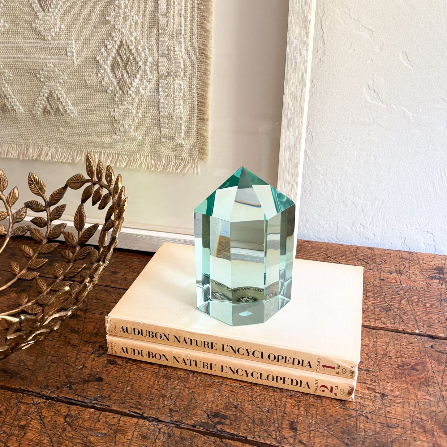 faceted blue green glass point