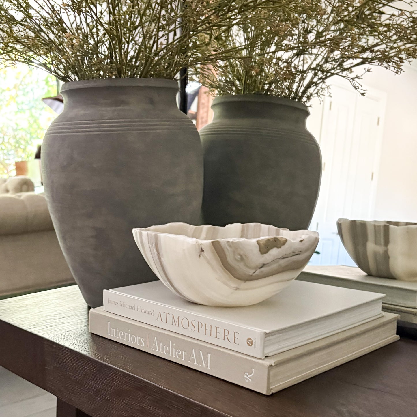 decorative grey and white onyx bowl