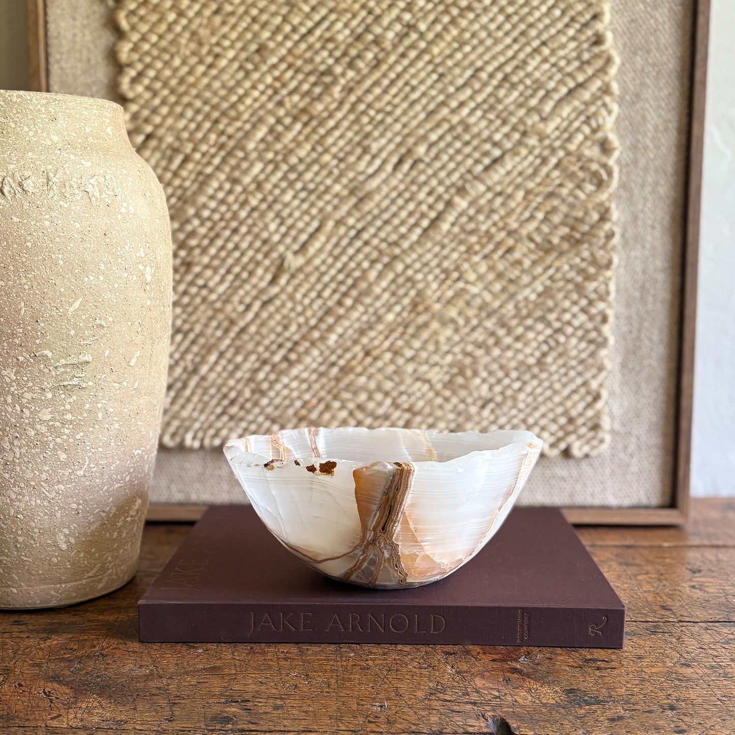 white and brown natural onyx stone bowl
