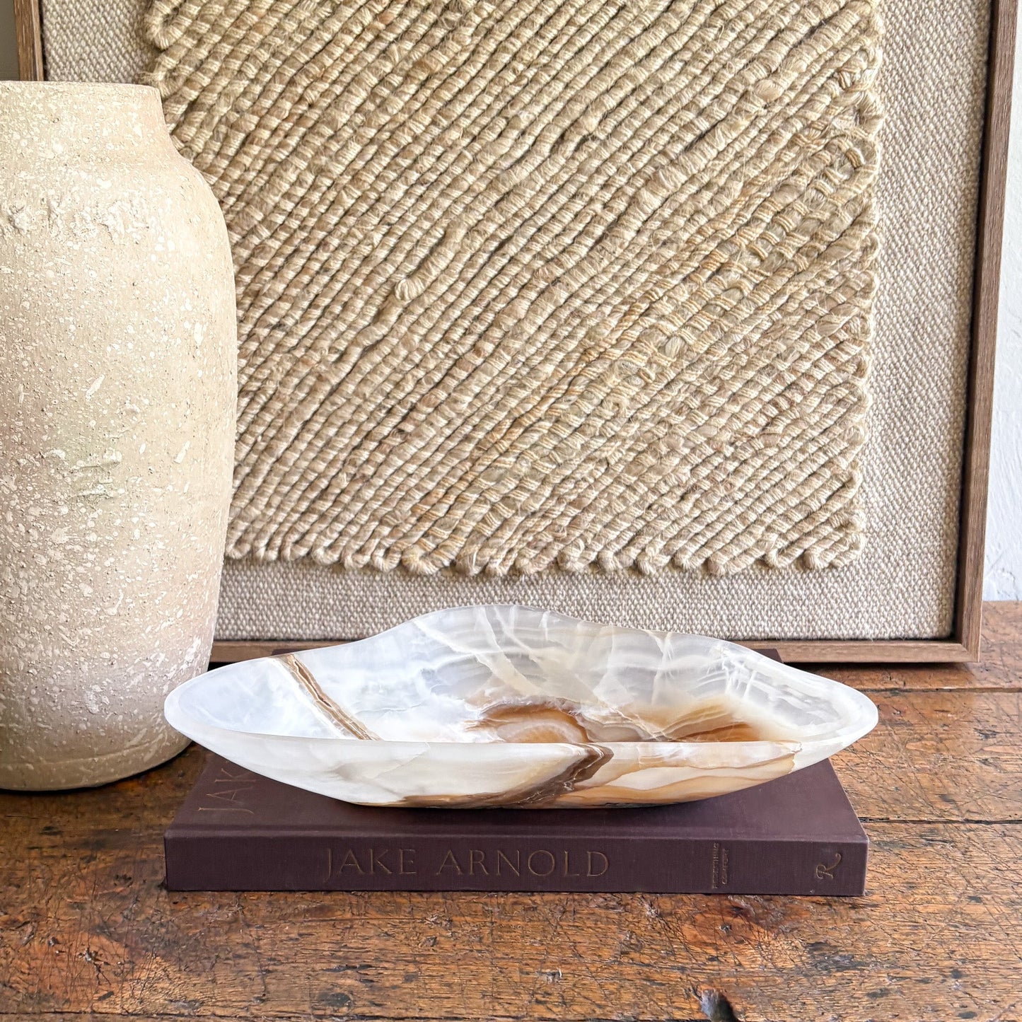 brown and white natural onyx stone bowl