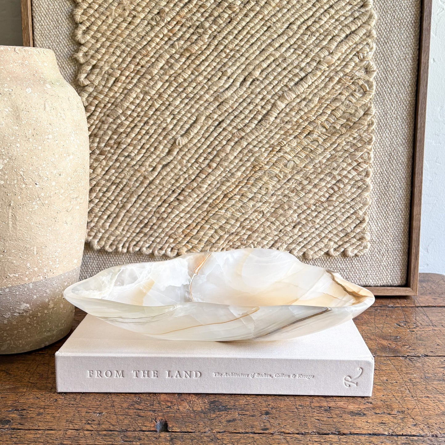 white and brown natural onyx bowl