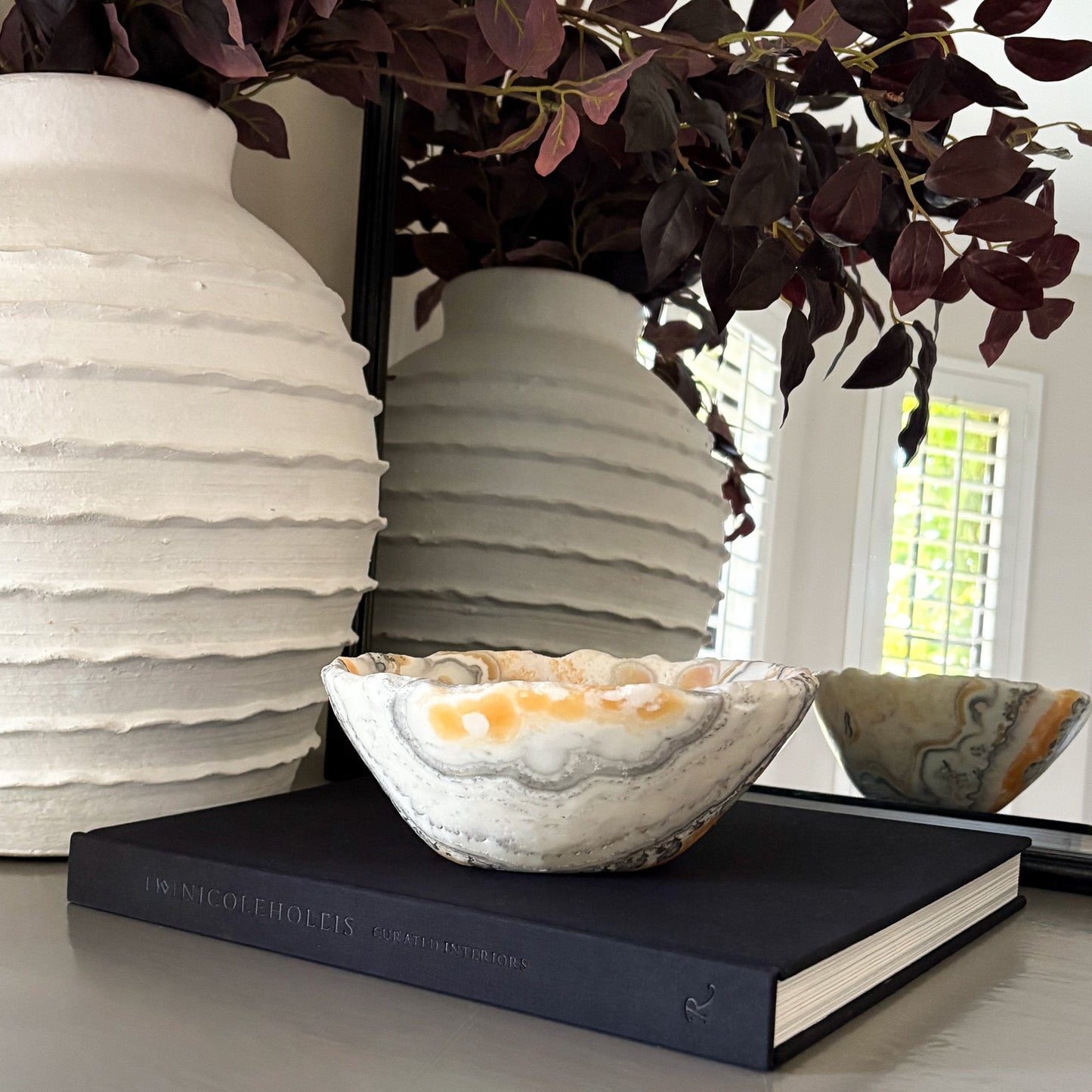white, yellow and black onyx coffee table bowl