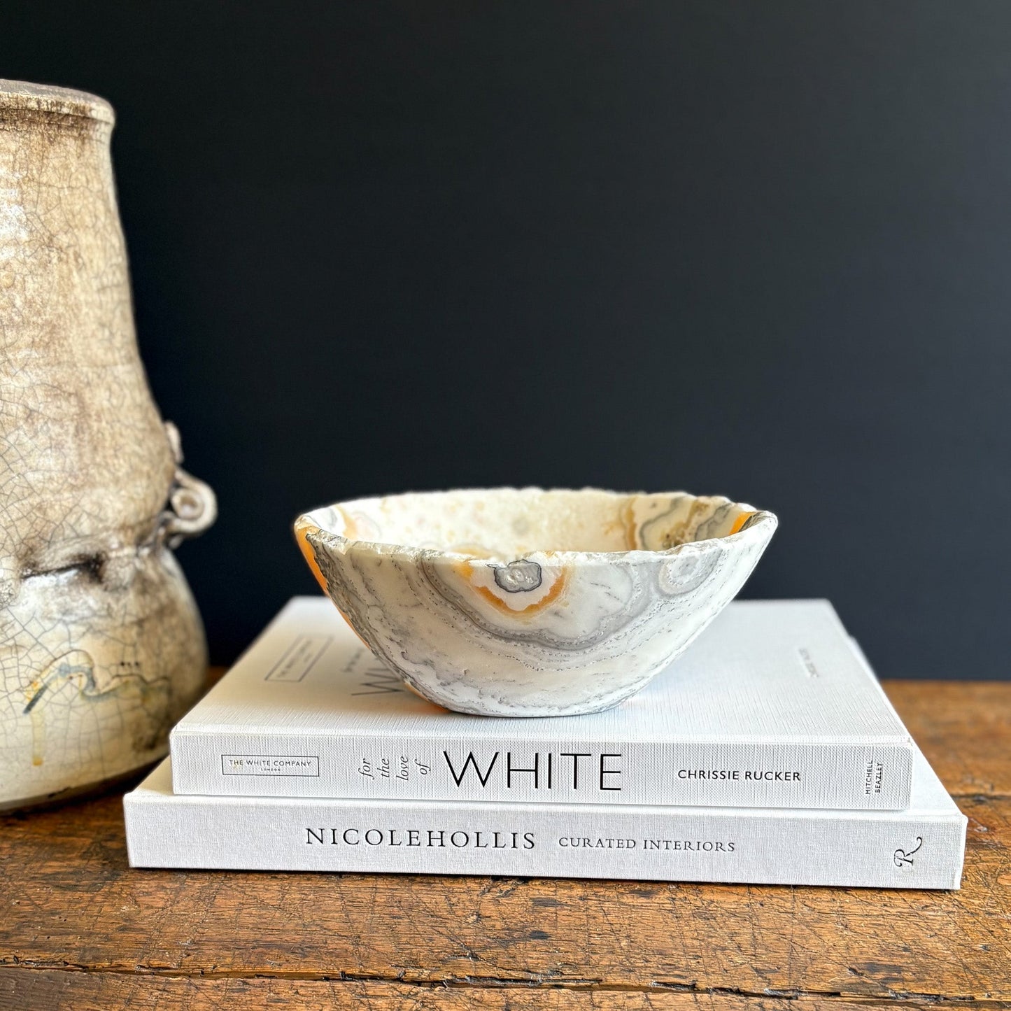 decorative white, black and yellow onyx bowl