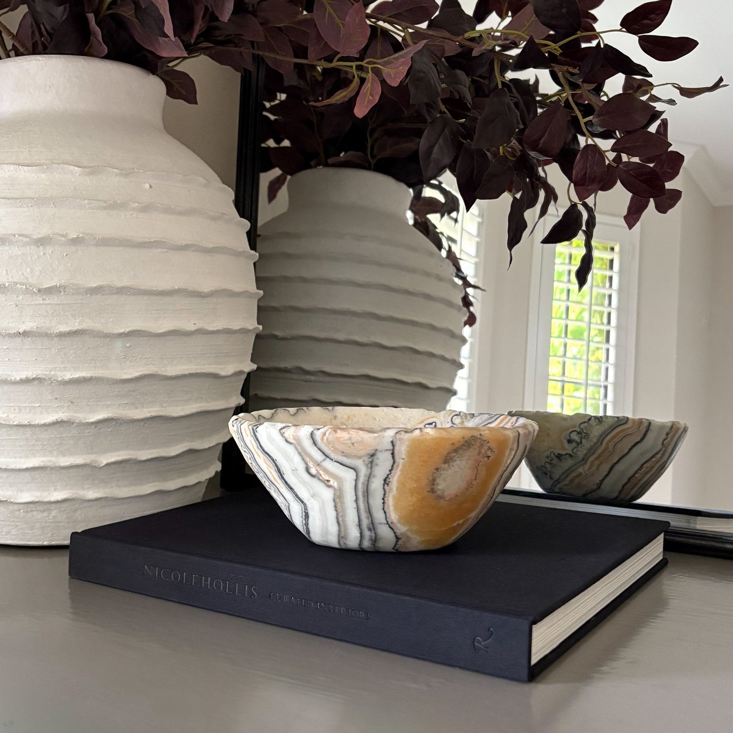 white, yellow and black onyx accent bowl