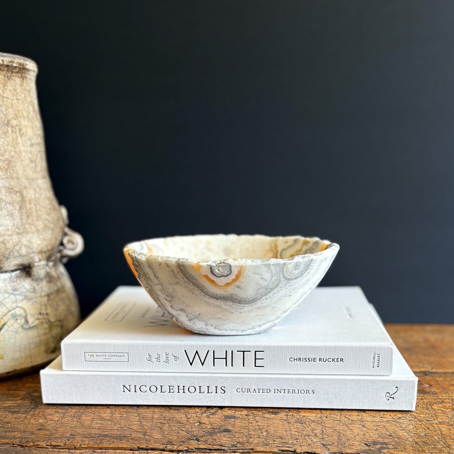 white, black and yellow onyx bowl