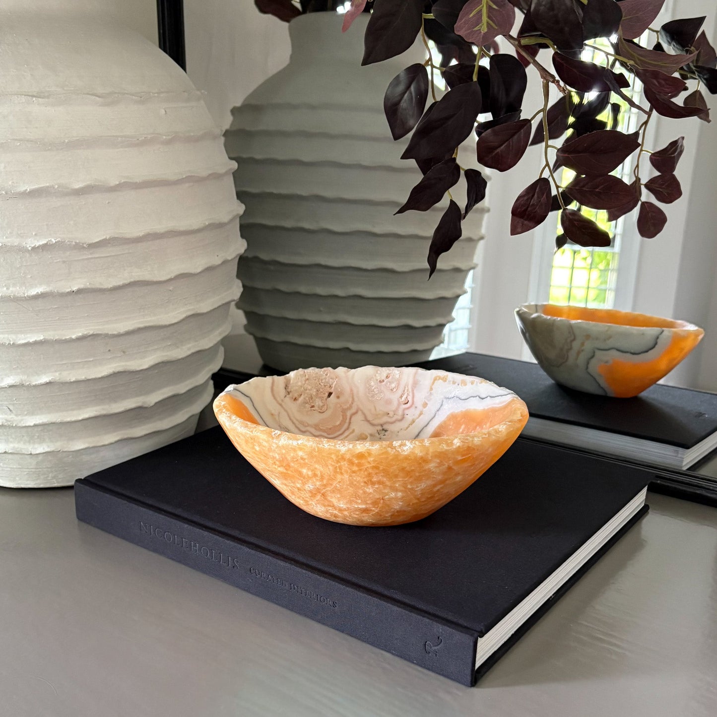 orange calcite coffee table bowl