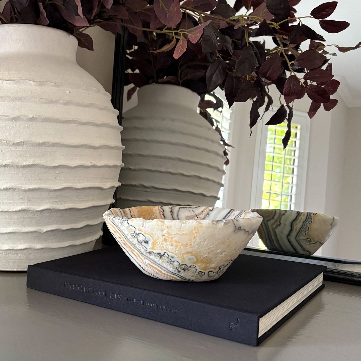 white, yellow and black onyx coffee table bowl