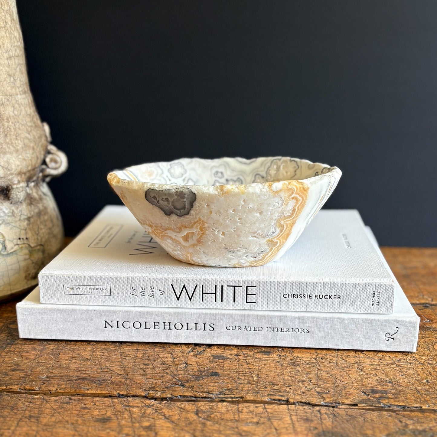 white, black and yellow onyx bowl, onyx coffee table bowl