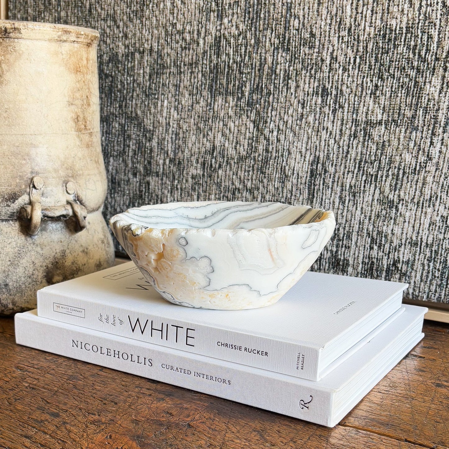 decorative black, white and yellow onyx bowl