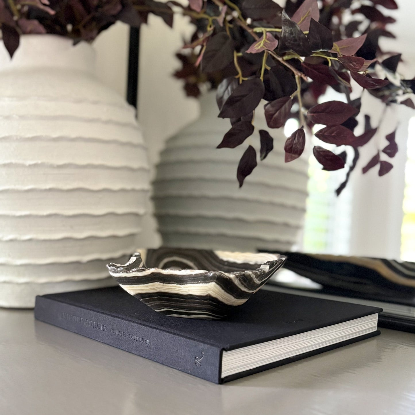 Hand Carved Zebra Onyx Bowl