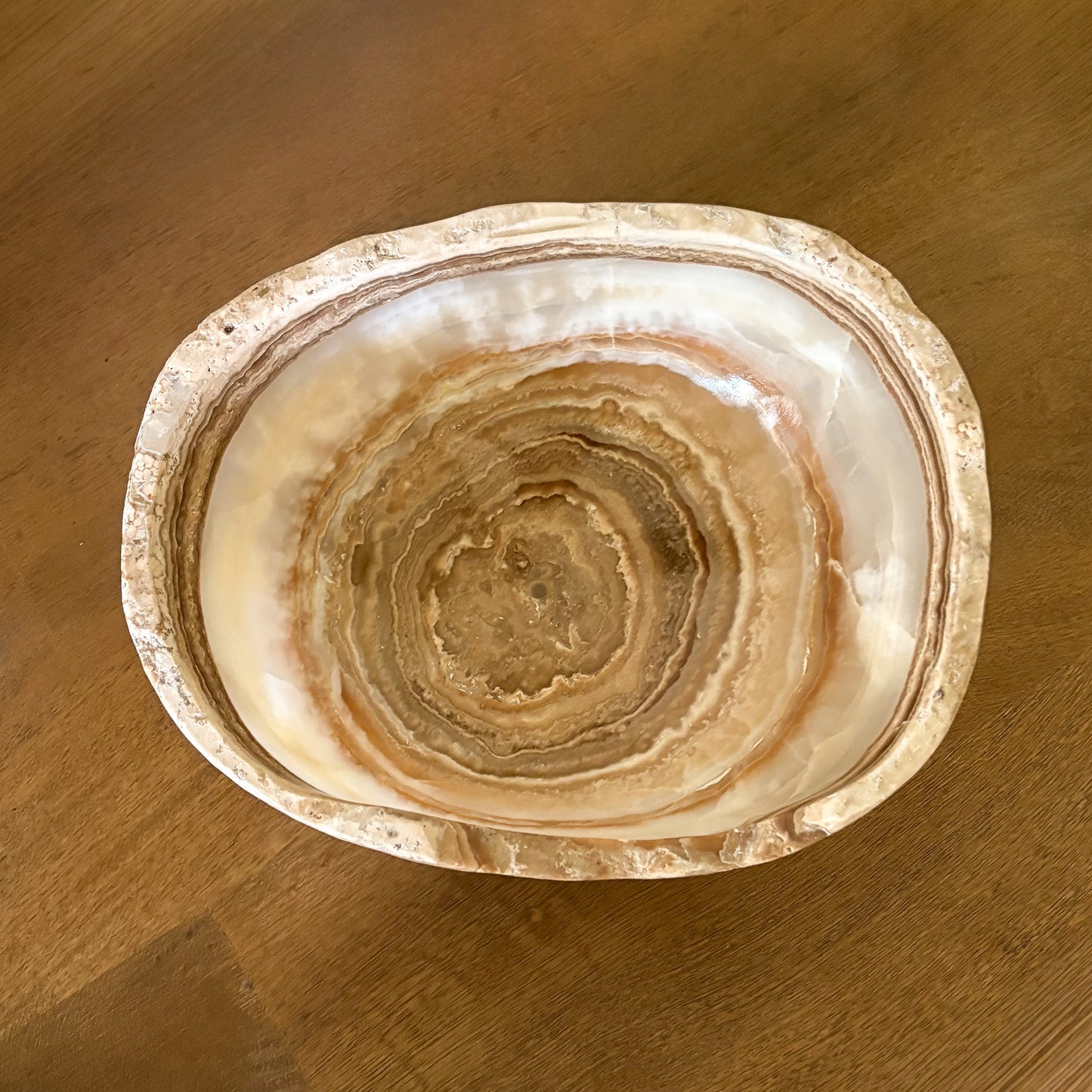 Polished amber onyx bowl, hand carved natural mineral decor piece