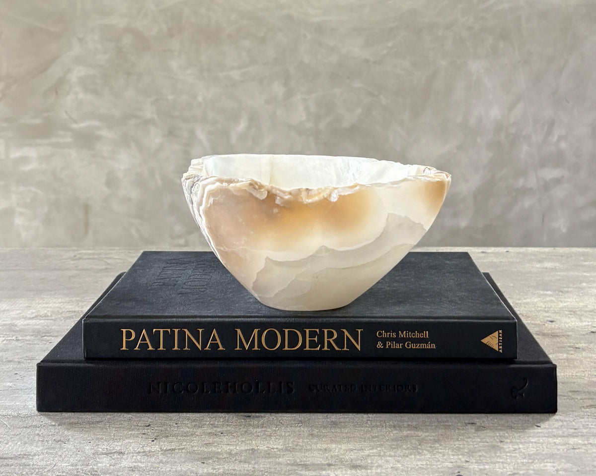 One-of-a-kind hand-carved grey onyx bowl with smooth polished interior