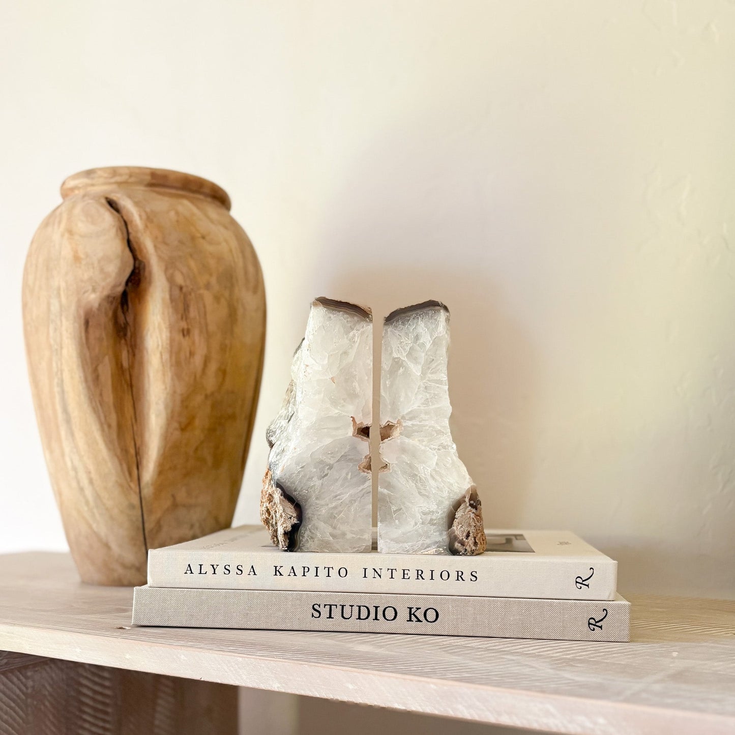 natural white agate bookends