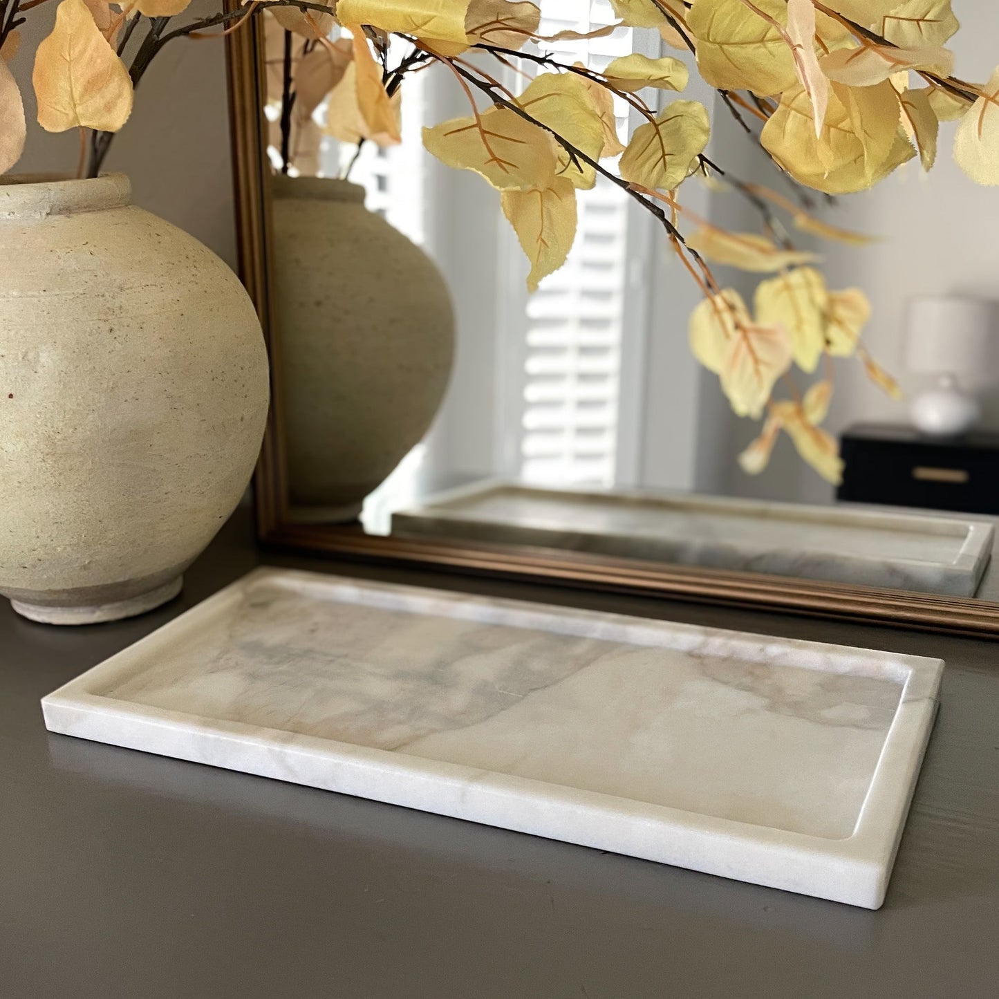 white and grey marble accent tray