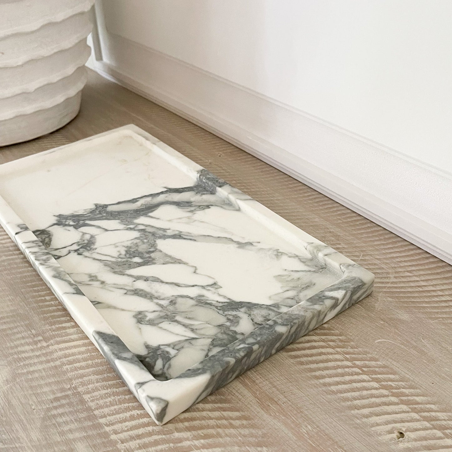 decorative white and grey marble tray