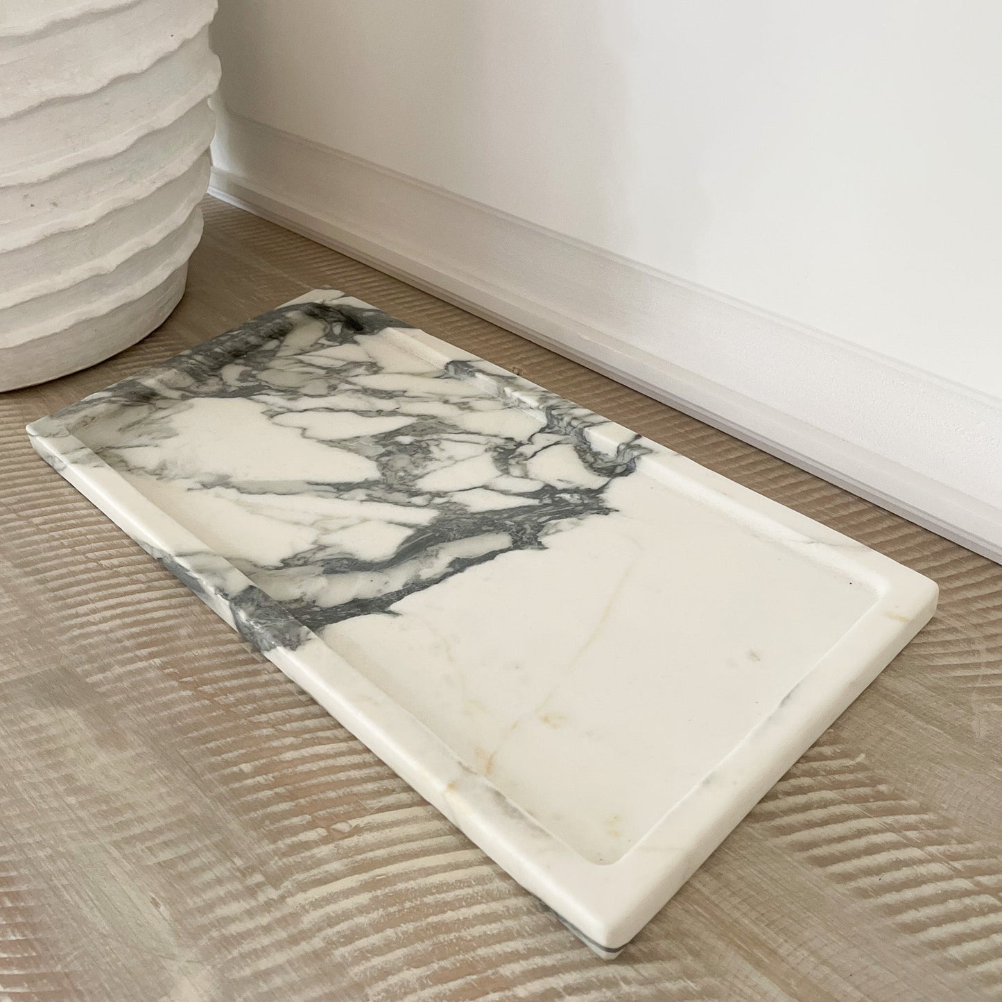 decorative marble tray, white and grey marble accent tray