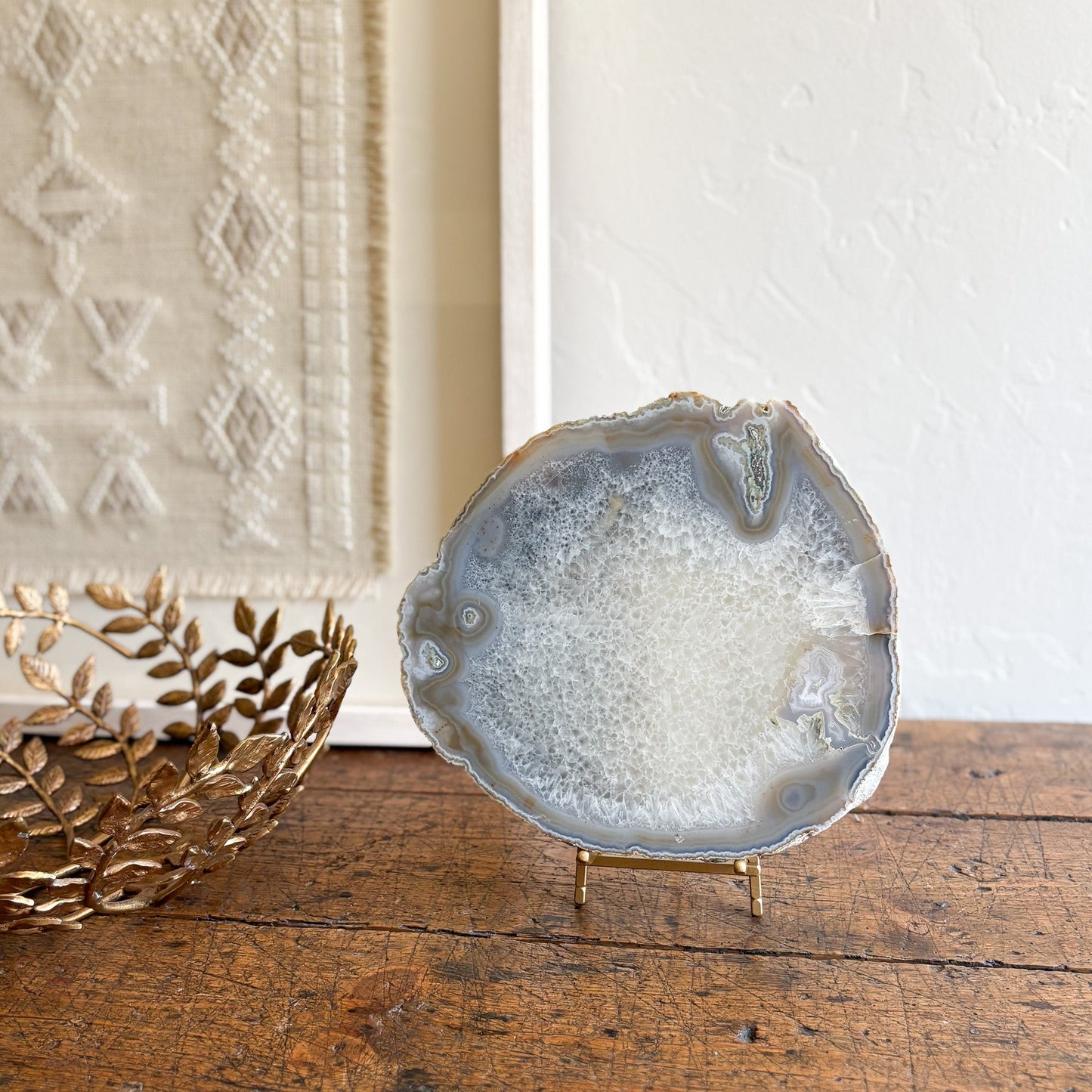 brazilian agate slice on stand
