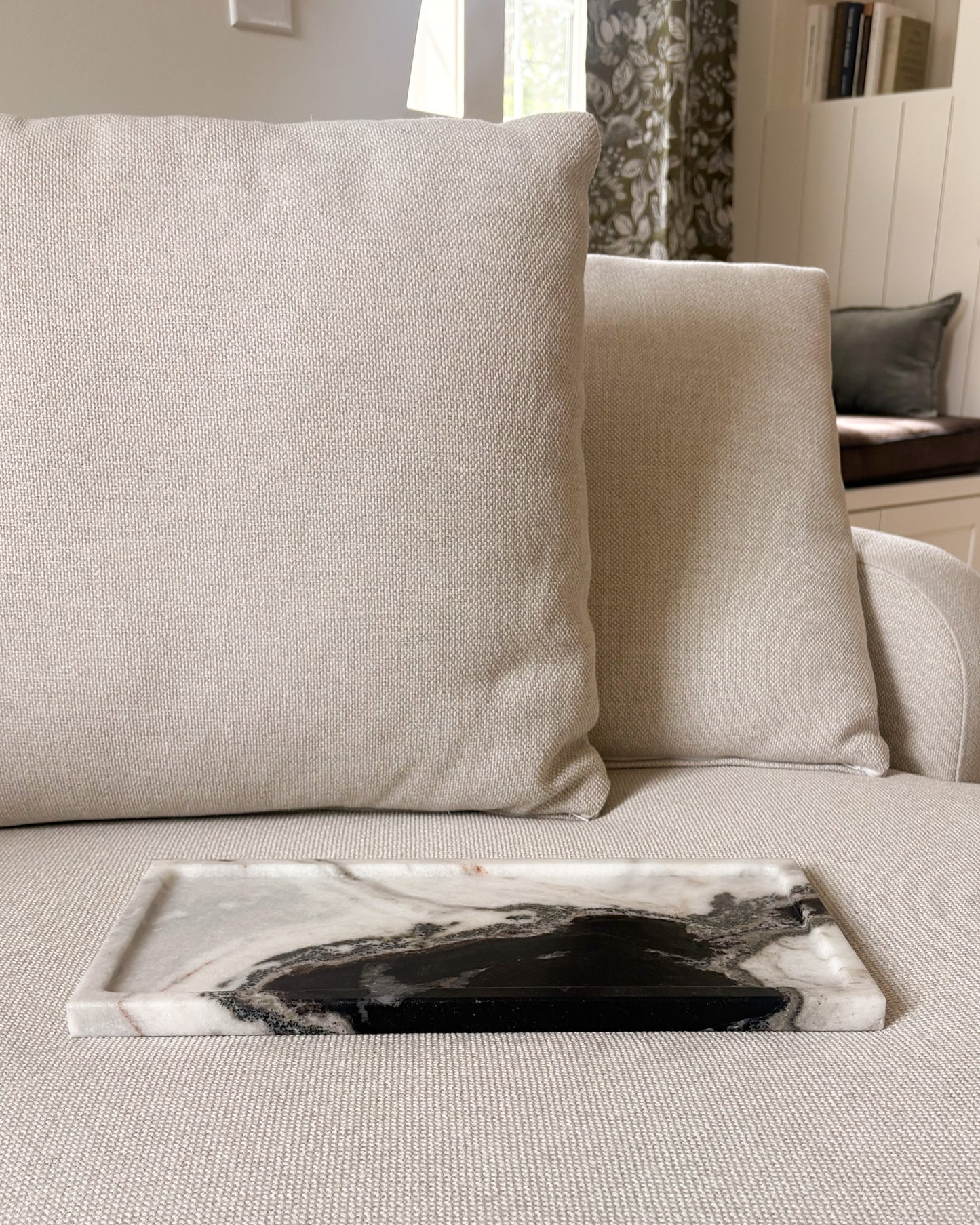Handcrafted Panda marble serving tray with black white and charcoal veining